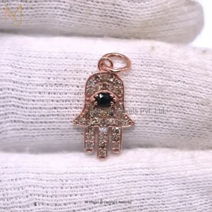 14K Yellow Gold Cubic Zircon & Ruby Gemstone Hamsa Pendant Jewelry Manufacturer