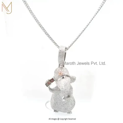 14K White Gold Diamond Gemstone Mouse Charm Pendant Jewelry Supplier