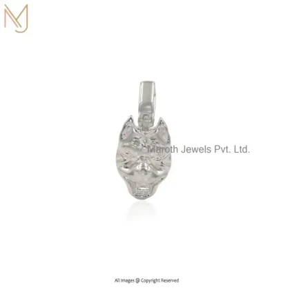 14K White Gold Tiger Head Charm Pendant Jewelry Supplier
