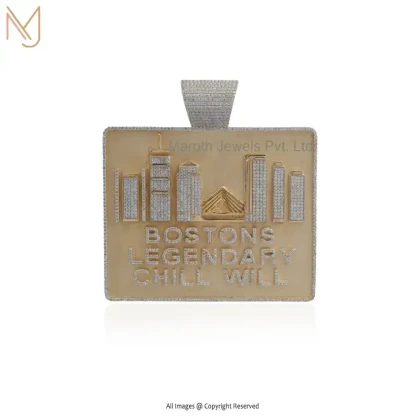 14K Yellow Gold Cubic Zircon Featured Finish Hip Hop Charm Pendant USA