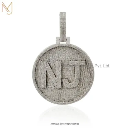 Private Lable 14K White Gold Diamond -GH Iced Tone Disc Letter & Hip Hop Charm Pendant