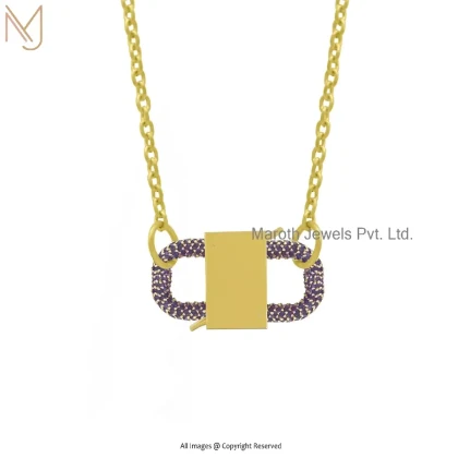 14K Yellow Gold Blue Sapphire Gemstone Padlock Finding Pendant Jewelry USA