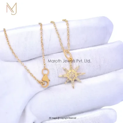 Wholesale 14K Yellow Gold Plated Pave Diamond Starburst Charm Pendant Jewelry
