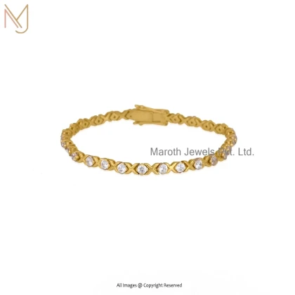 Private Lable 925 Silver Yellow Gold Plated Cubic Zircon Tennis Diamond Bracelet