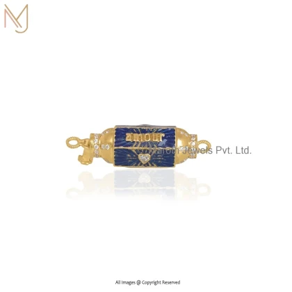 Wholesale 14K Yellow Gold Cubic Zircon & Black Enamel Amulet Pendant