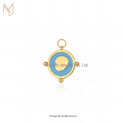 14K Yellow Gold Enamel Boy Head Disc Pendant Jewelry Supplier