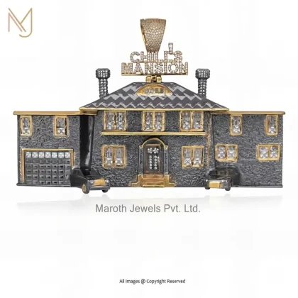 Wholesale 14K Yellow Gold Cubic Zircon & Black Enamel Trap House Pendant