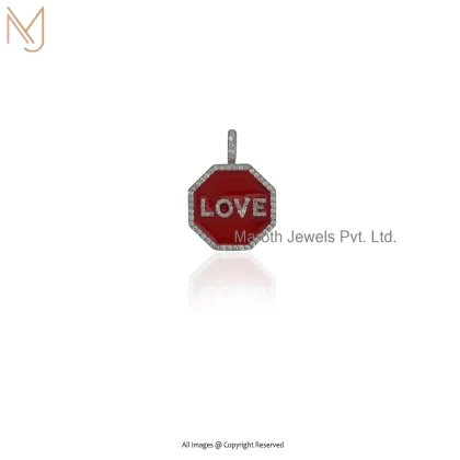 Wholesale 14K Yellow Gold Cubic Zircon & Red Enamel Love Letter Pendant
