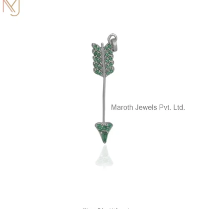 14K Yellow Gold Green Sapphire Arrow Pendant Jewelry Supplier