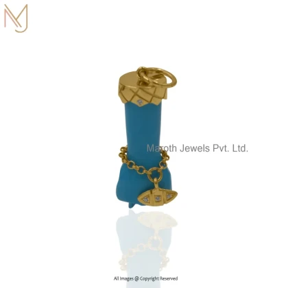 Wholesale 14K Yellow Gold Cubic Zircon & Turquoise Figa Pendant Jewelry