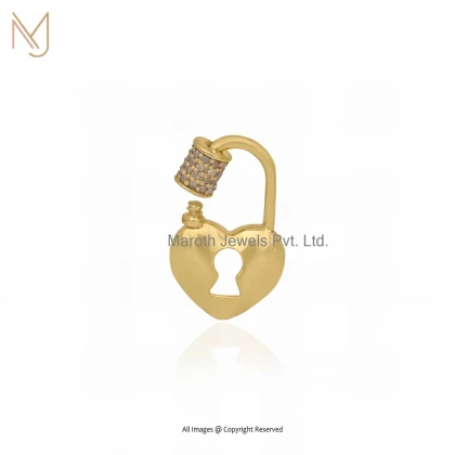 Wholesale 925 Silver Yellow Gold Plated Pave Diamond Heart Padlock Carabiner Lock Jewelry