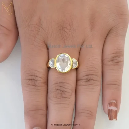 14K Yellow Gold Cubic Zircon Unique Oval Engagement Ring Manufacturer