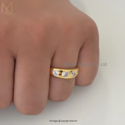 14K Yellow Gold Cubic Zircon Round Brilliant Cut Diamond Band Ring USA