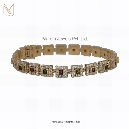 925 Silver Yellow Gold Plated Moissanite Multi Gemstone Chain Bracelet Jewelry Supplier