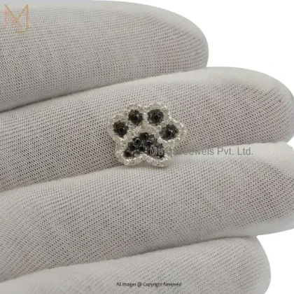 14K Yellow Gold Diamond And Black Diamond Dog Paw Charm Pendant USA