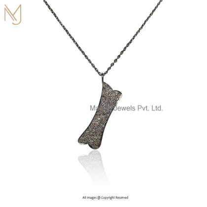 925 Silver Rhodium Plated Pave Diamond Dog Bone Pendant Jewelry Supplier