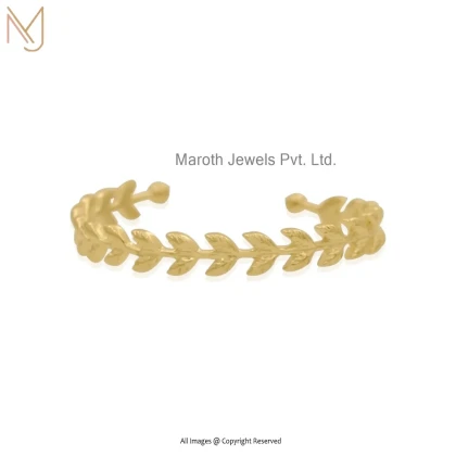 925 Silver Yellow Gold Plated Leaf Cuff Bangle Jewelry Supplier