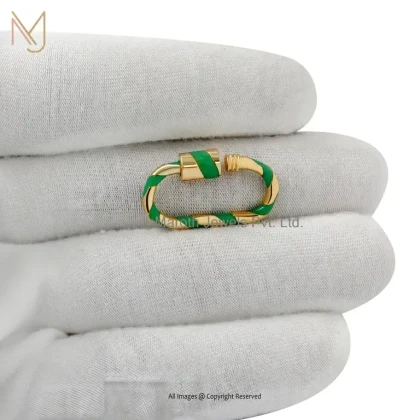 14K Yellow Gold Green Enamel Carabiner Lock Custom Jewelry