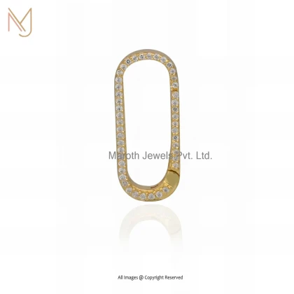 14K Yellow Gold Pave Diamond Gemstone Enhancer Oval Link Push Lock Custom Jewelry