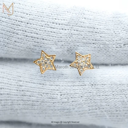 14K Yellow Gold Diamond Cubic Zircon Star Stud Earring Jewelry Supplier
