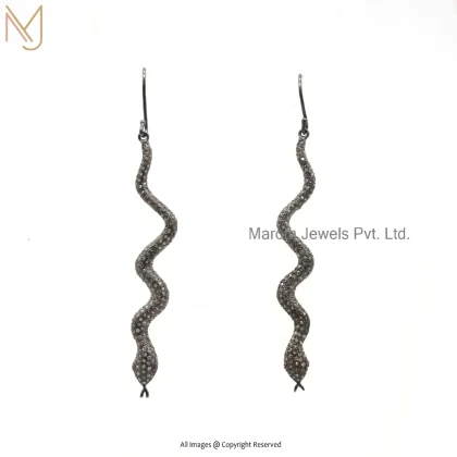 14K White Gold Pave Diamond Designer Snake Dangle Earring Jewelry Supplier