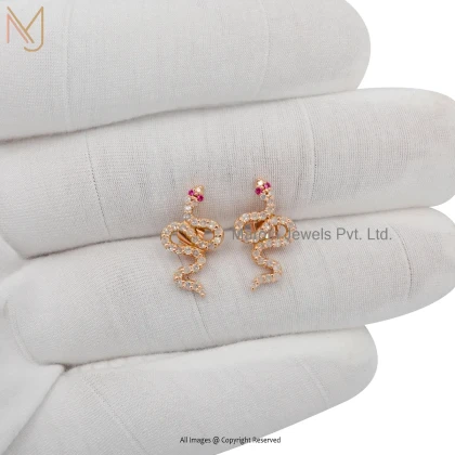 14K Yellow Gold Diamond Blue Sapphire Snake Stud Earring Manufacturer