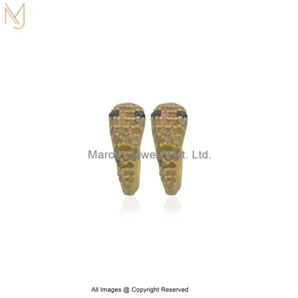 Wholesale 14K Yellow Gold Pave Diamond And Emerald Gemstone Snake Huggie Hoop Earring