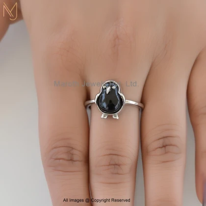14K White Gold Black Onyx Penguin Ring Jewelry Supplier