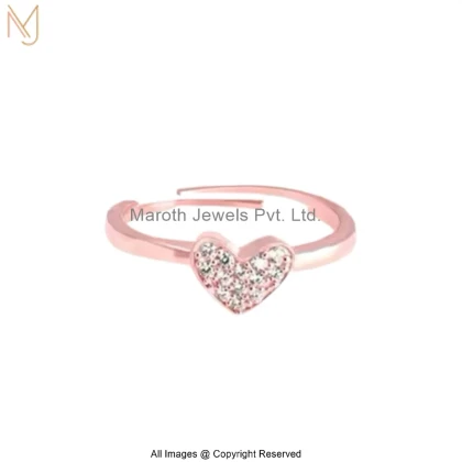 14K Rose Gold Diamond Cubic Zircon Heart Adjustable Ring Custom Jewelry