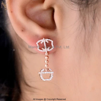 14K Rose Gold Double Halo Frame Drop Earrings Custom Jewelry