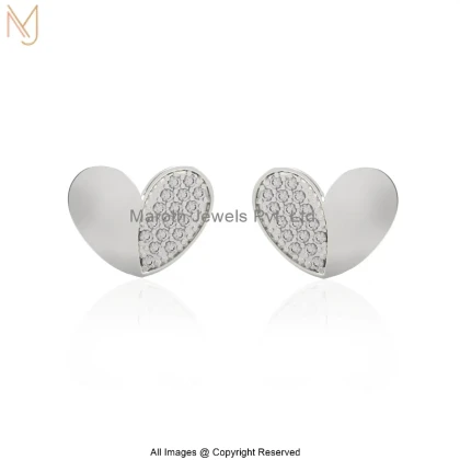 14K White Gold Cubic Zircon Diamond Heart Stud Earring Manufacturer