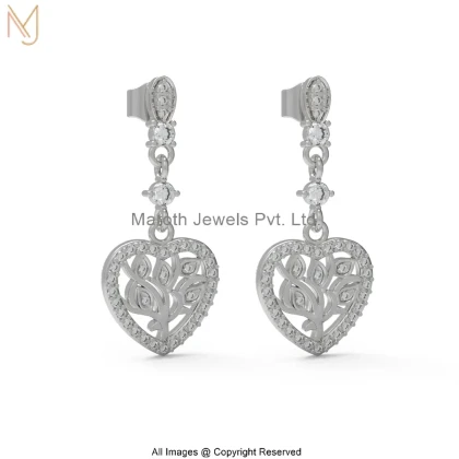 14K White Gold Cubic Zircon Diamond Heart Drop Earring Jewelry Supplier