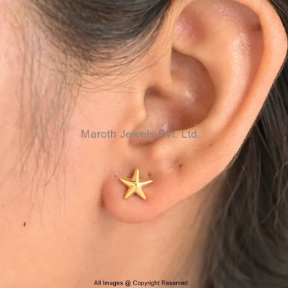 14K Yellow Gold Star Stud Earring Custom Jewelry