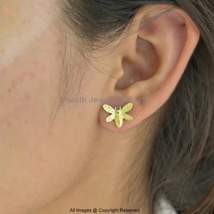 14K Yellow Gold Bee Stud Earring Jewelry Supplier