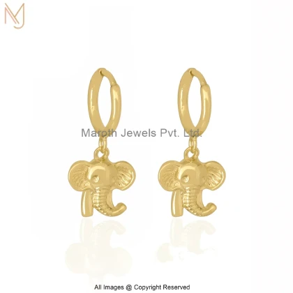 14K Yellow Gold Finish Elephant Head Charm Hoop Earrings Manufacturer