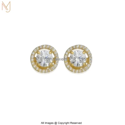 14K Yellow Gold Cubic Zircon Round Halo Diamond Stud Earring Manufacturer