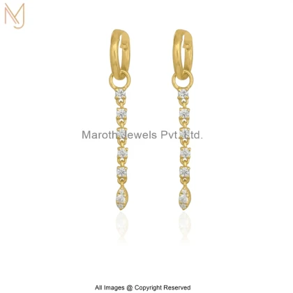 14K Yellow Gold Diamond Cubic Zircon Classic Line Drop Earrings Custom Jewelry