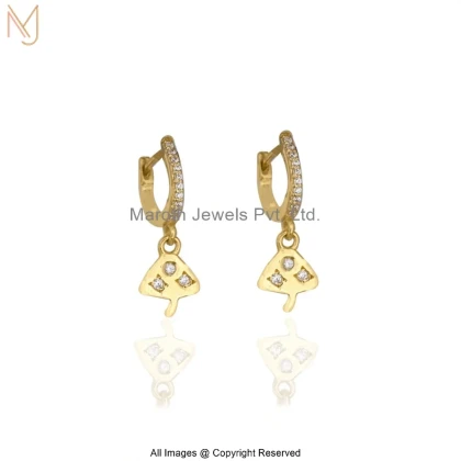 14K Yellow Gold Diamond Cubic Zircon Gold Finish Diamond Accent Mushroom Drop Hoop Earrings USA