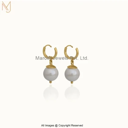 14K Yellow Gold Pearl Hoop Huggies Earring Jewelry Supplier