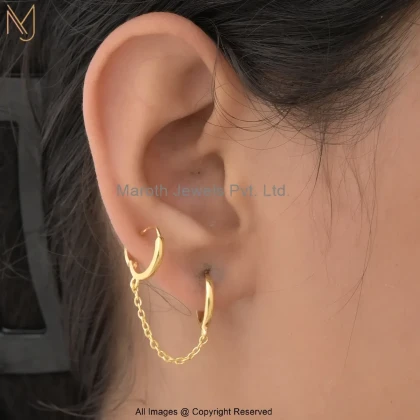 14K Yellow Gold Minimal Chain Linked Hoop Earring Jewelry Supplier