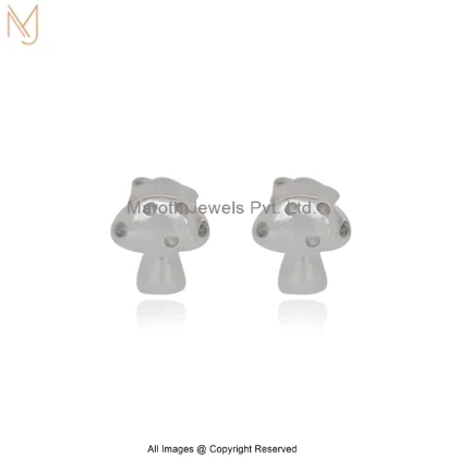 14K White Gold Diamond Mushroom Stud Earring Custom Jewelry