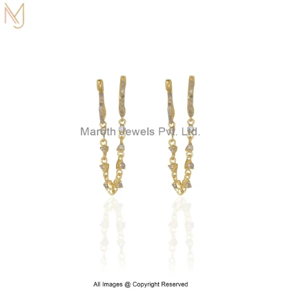 14K Yellow Gold Elegant Diamond Chain Drop Earrings Custom Jewelry