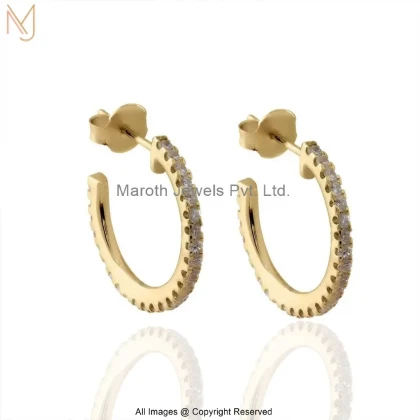 14K Yellow Gold Diamond Huggies Hoop Earring Manufacturer