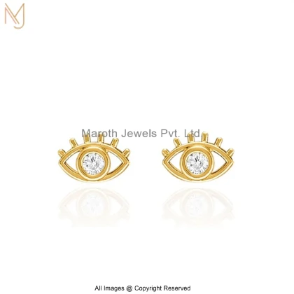14K Yellow Gold Diamond Evil Eye Stud Earring Jewelry Supplier