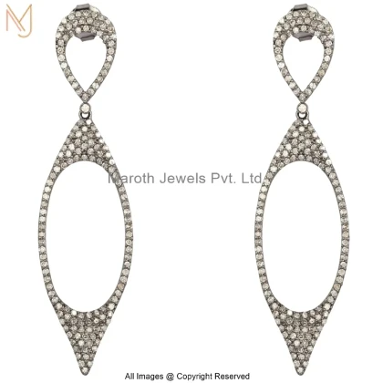 14K White Gold Elongated Marquise Double Drop Earrings Custom Jewelry