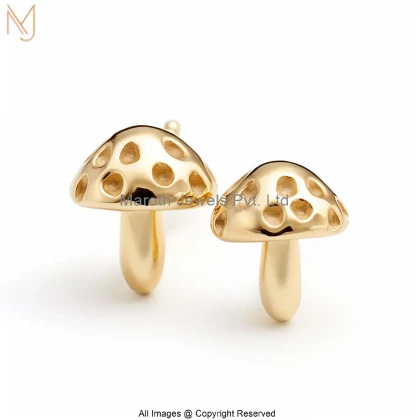 14K Yellow Gold Mushroom Stud Earring Custom Jewelry