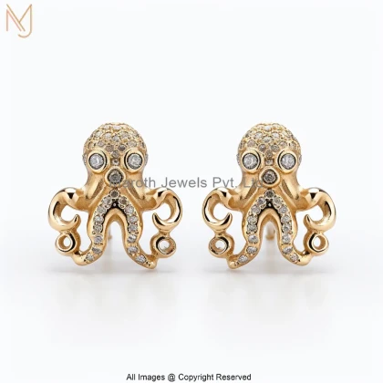 14K Yellow Gold Moissanite Octopus Stud Earring Custom Jewelry