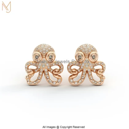 14K Yellow Gold Moissanite Octopus Stud Earring Jewelry Supplier