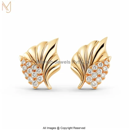 14K Yellow Gold Moissanite Diamond Leaf Stud Earring Manufacturer