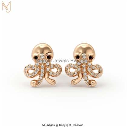 14K Yellow Gold Moissanite Diamond Octopus Stud Earring Manufacturer
